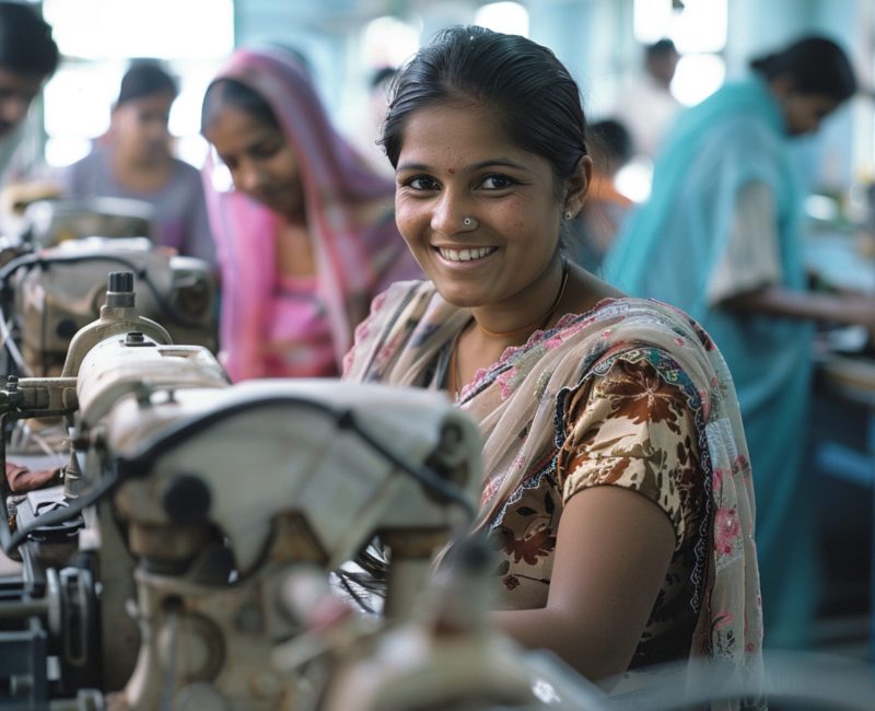 araffe-woman-working-sewing-machine-factory-generative-ai
